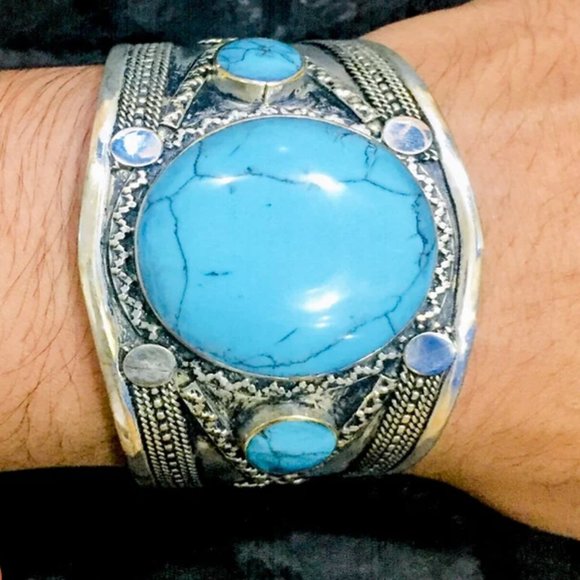 single   Round Shaped Stones Cuff Kuchi Boho Tribal Cuff Bracelet Statement - Picture 1 of 5